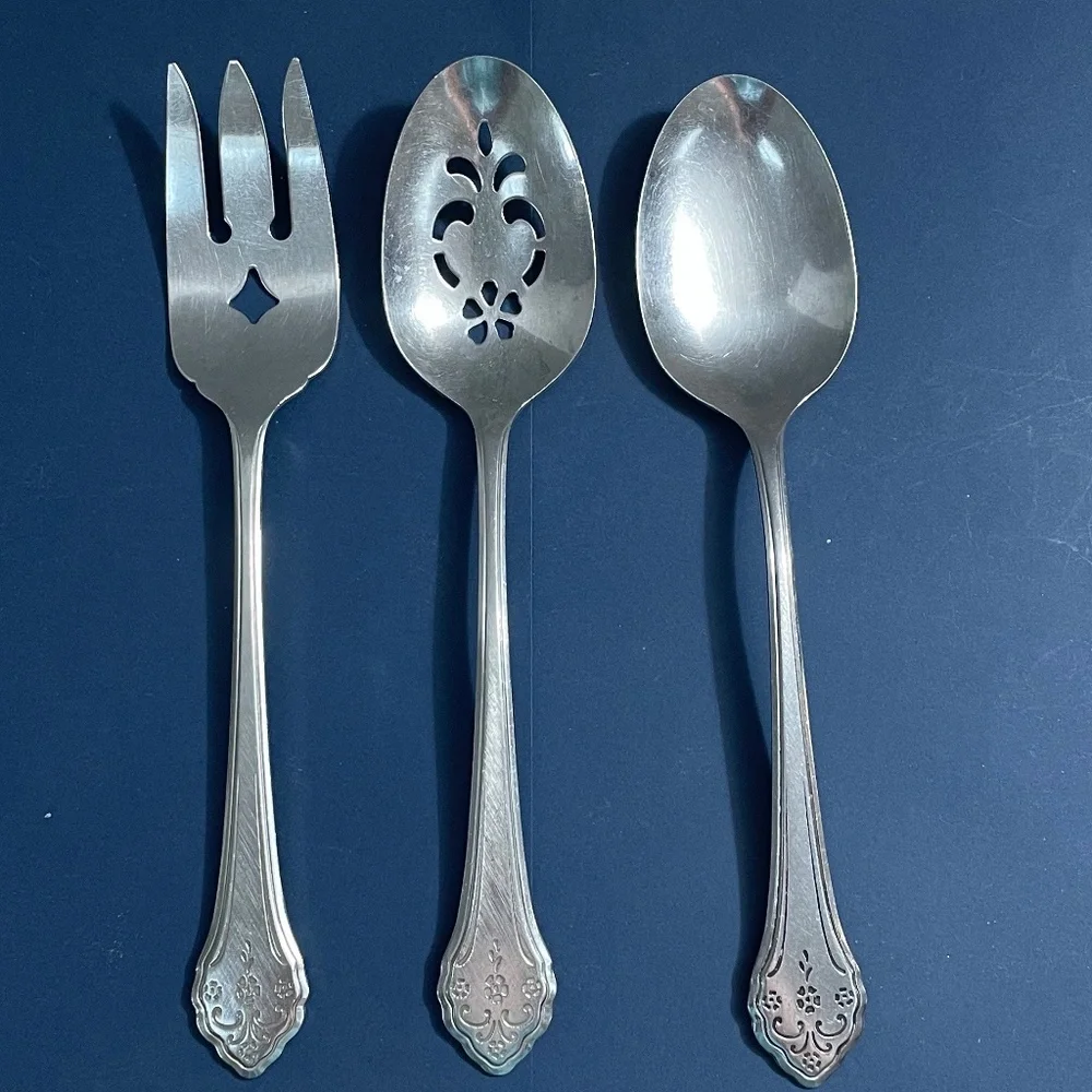 Vintage Oneida Flatware Lakewood Pattern Meat Fork Slotted Spoon Serving Spoon